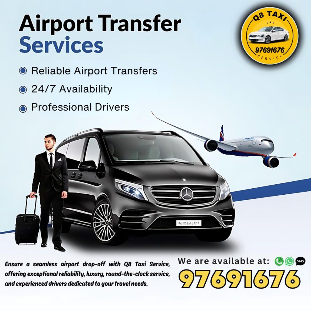 Experience Q8 Taxi Service's Airport Transfer: reliable, luxurious, 24/7 service with experienced drivers ensuring seamless travel.